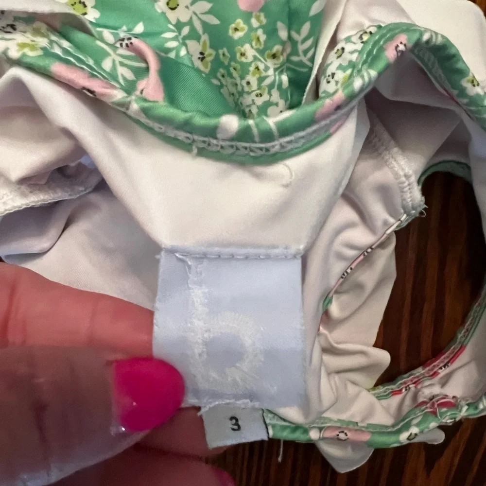 BELLA BLISS Toddler Floral Green and Ruffle One Piece Bathing Suit Size 3